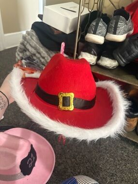 Red Holiday Felt Fedora with White Faux Fur Trim